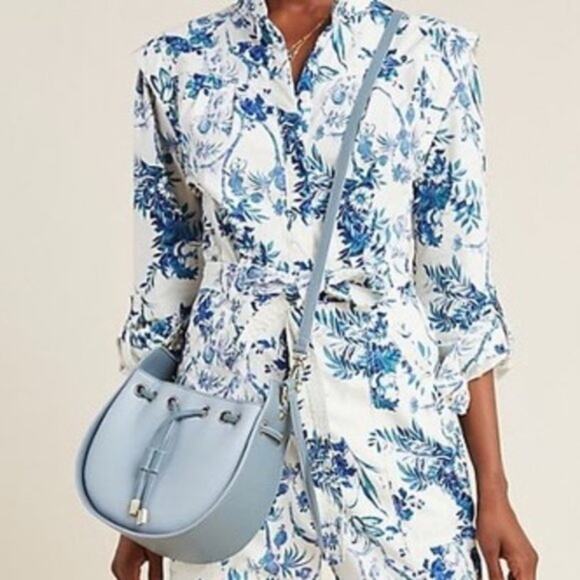 ANTHROPOLOGIE NWT Blue and White Floral Belted Jumpsuit Romper – Size 12 Large - Picture 4 of 13